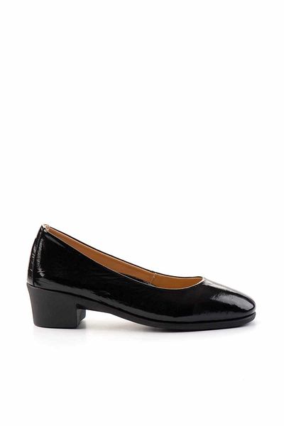 Bambi Black Wrinkled Patent Leather Genuine Leather Women's Classic Heeled Shoes K01456322308