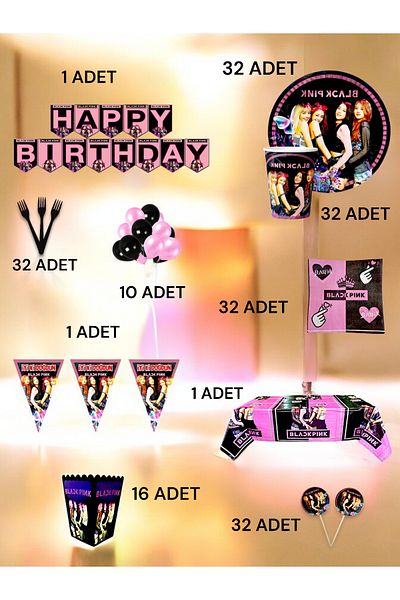 VibeHome Ultra-Luxury Set for 32 People with Black Pink Theme - Birthday Party and Fun Events