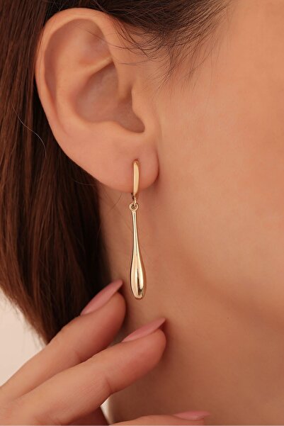 Nox Jewelry 925 Ayar Altın Kaplama Sallantılı Modern Halka Küpe - E00260