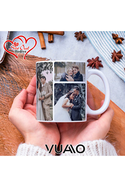 VUAO Kişiye Özel İsimli 10 Fotoğraflı Kolaj Kupa Bardak, İsme Özel Kişiselleştirilmiş Hediye Kupa Bardağı