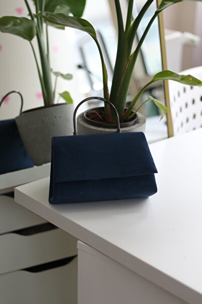 Moom Bag Жіноча темно-синя замшева сумка з металевими деталями для руки та плеча