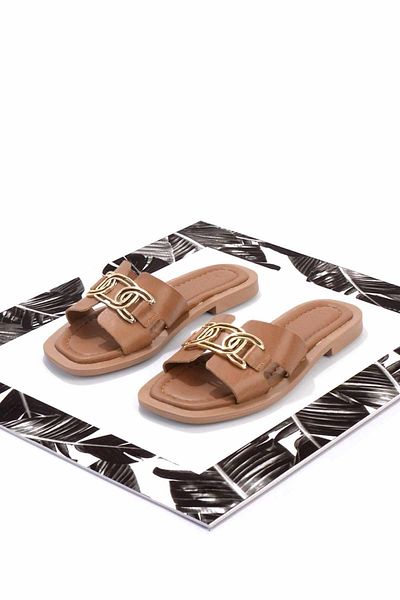 Bambi Γυναικείες παντόφλες Tan Γνήσιο Δέρμα Κ 04826053103