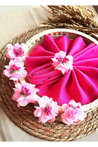 ÖZCHOME 6'lı Pembe Çiçek Peçete Yüzüğü Halkası Yemek Masası Süsü