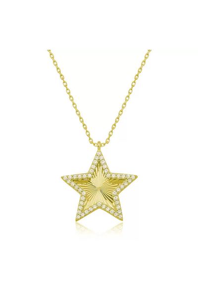 Skygo Silver Gold Ruffle Patterned Star Women's Necklace