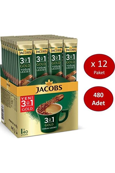 Jacobs 3'ü 1 Arada Gold Yoğun Lezzet Karışım Kahve 12'li 40 x 18 G