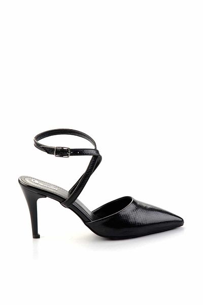 Bambi Klassische Damenschuhe mit Absatz in Schwarz mit Schlangenmuster K 01397180307