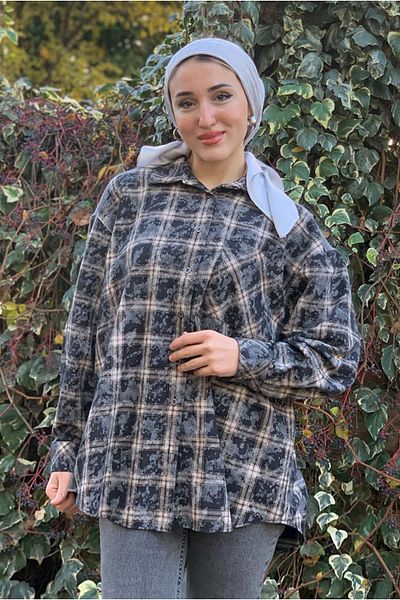 Moda Rosa 25K4461 - Anthracite - Knitting Detail Plaid Shirt