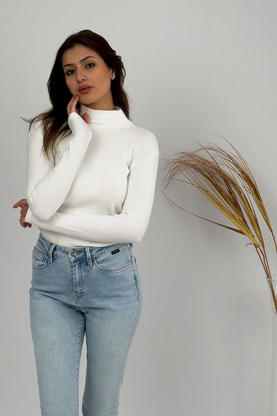 Betimoda Women's Plush Long Sleeve Half Turtleneck Bodysuit Corded Ecru 1 Piece