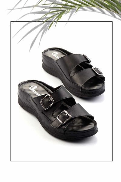 Bambi Black Leather Women's Slippers K04272005003