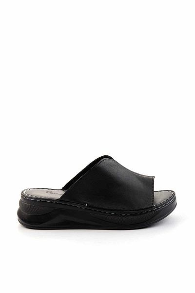 Bambi Black Leather Women's Slippers K 04281030103