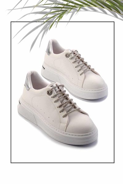 Bambi Λευκό Μεταλλικό Λαμέ Γυναικείο Sneaker Κ 01377023509