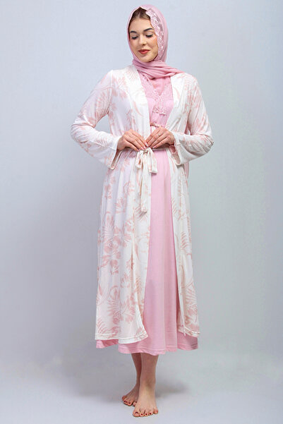 ByLohusa Set cămașă de noapte de maternitate roz cu hijab și halate Effortt