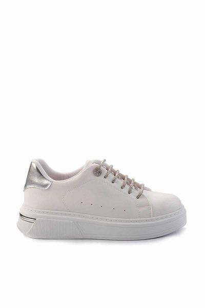 Bambi Λευκό Μεταλλικό Λαμέ Γυναικείο Sneaker Κ 01377023509