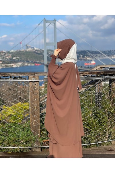 ZÜMHA طقم أفغاني من التحابي (الحجاب) بلون بني فاتح