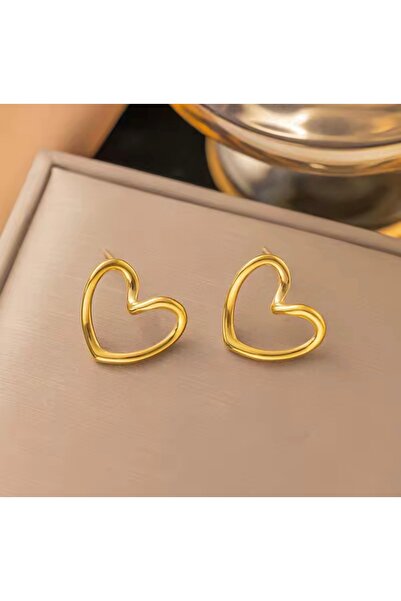 monalisatoka Kadın Kalp Gold, Gümüş Kolye ,Küpe 4'Lü Set