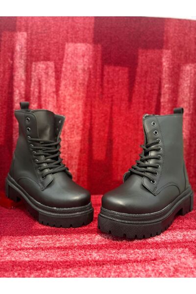 MYSSTORE Kadın Bagcıklı Fermuarlı İçi Yünlü Siyah Bot