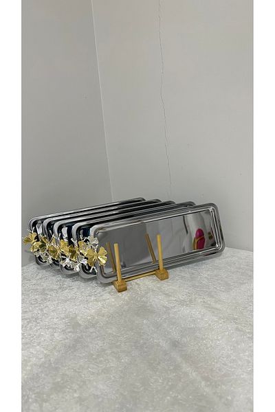USD HOME Δίσκος παρουσίασης καφέ από ατσάλι με 6 αξεσουάρ πεταλούδας