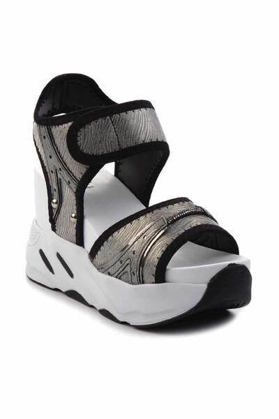 Bambi Platinum Colored Striped Women's Sandals - K05026200109