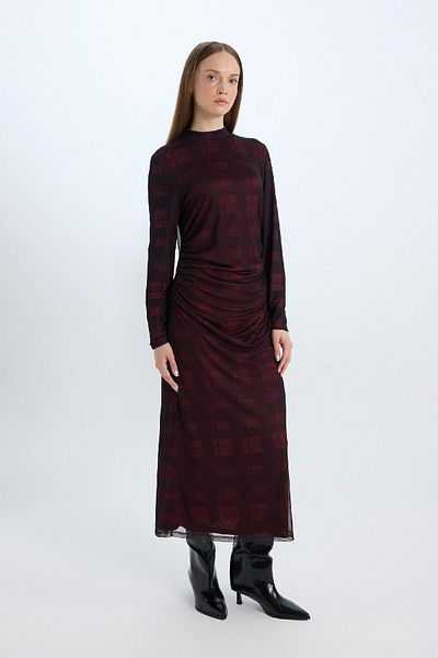 DeFacto Regular Fit Half Turtleneck Print Long Sleeve Maxi Tulle Dress E1959Ax24Wn