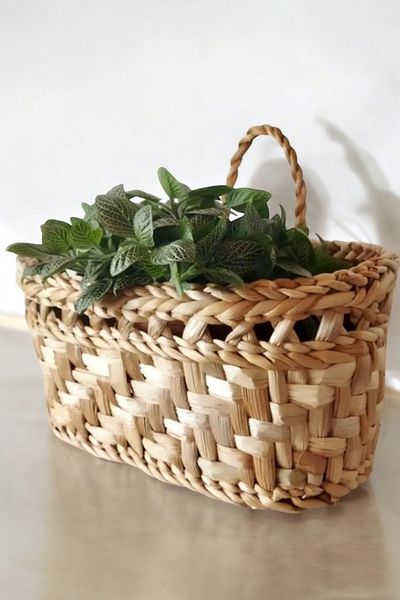 AFRALYAHOME Ψάθινο καλάθι / Κρεμάστρα Organizer Κουζίνας / Organizer Ψάθινο καλάθι 30x15 cm