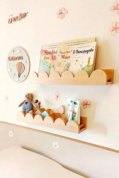 afralya home 2'li Montessori Raf 40 Cm Ahşap Askılık Kitaplık Eğitici Montess...