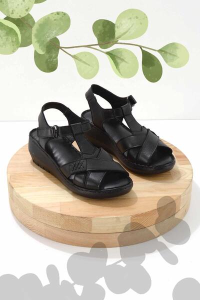 Bambi Siyah Leather Kadın Sandalet K05275111103