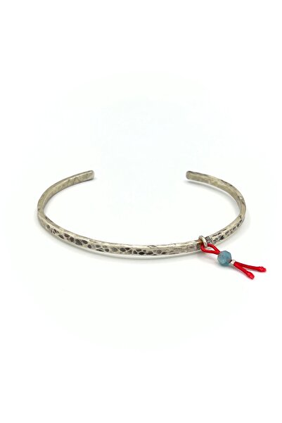 mey atelier Sally with Red – Kırmızı İpli Aquamarin Gümüş Kelepçe Unisex Bile...