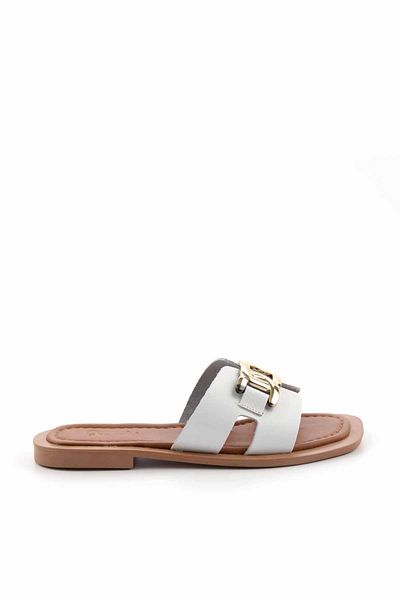 Bambi White Genuine Leather Women's Slippers K04826017103