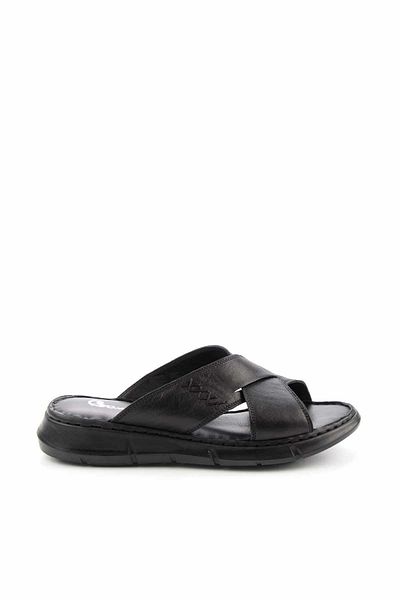 Bambi Black Genuine Leather Women's Slippers K04217241203