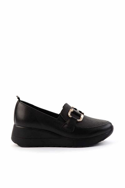 Bambi Schwarze Damenschuhe mit Keilabsatz aus echtem Leder K 01586377703