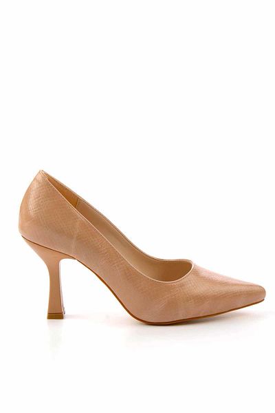 Bambi Klassische Damenschuhe mit Absatz in Nude mit Schlangenmuster K 01137030207