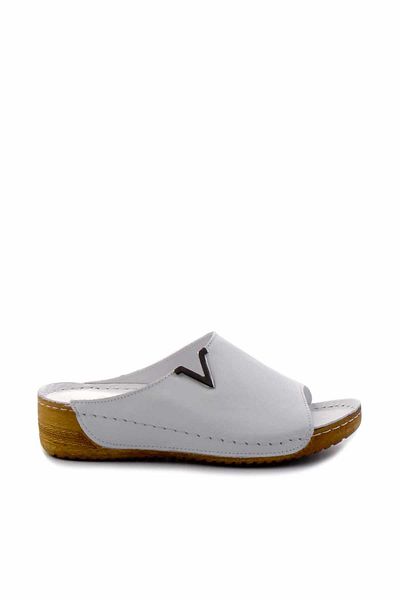 Bambi White Leather Women's Slippers K 04331021103