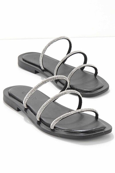 Bambi Lame Stoned Genuine Leather Women's Slippers K04826051087