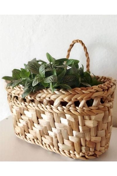 AFRALYAHOME Ψάθινο καλάθι / Κρεμάστρα Organizer Κουζίνας / Organizer Ψάθινο καλάθι 30x15 cm