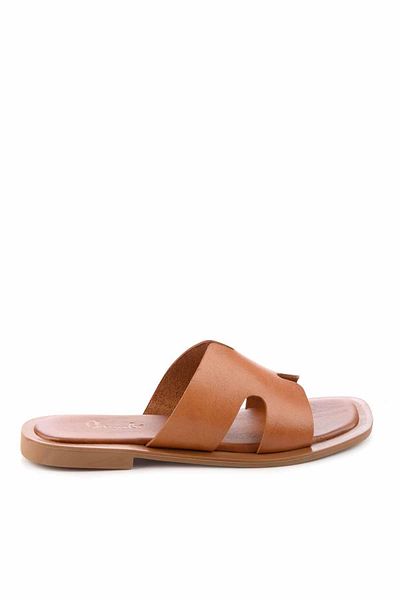 Bambi Tan Genuine Leather Women's Slippers K04826050003