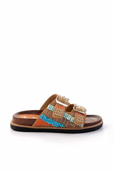 Bambi Stone Detailed Tan Colored Women's Slippers - K04678200087