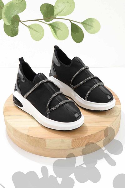 Bambi Schwarzer Stretch-Damen-Sneaker K 01212020717