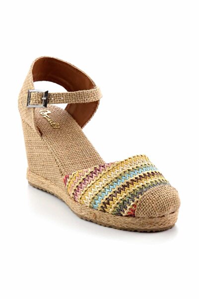 Bambi Multicolored Linen Women's Wedge Heeled Shoes K01874112018