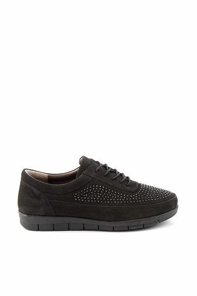 Bambi حذاء كاجوال نسائي من الجلد الطبيعي Nubuck باللون الأسود01269111101