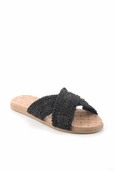 Bambi Black Knitted Women's Slippers K04831026516