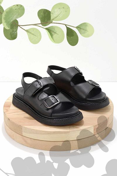 Bambi Schwarze Damensandalen aus echtem Leder K05291085203