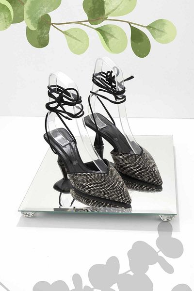 Bambi Mattschwarze Damen-Abendschuhe aus Platinsatin K 01231316938