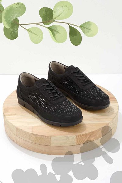 Bambi حذاء كاجوال نسائي من الجلد الطبيعي Nubuck باللون الأسود01269111101