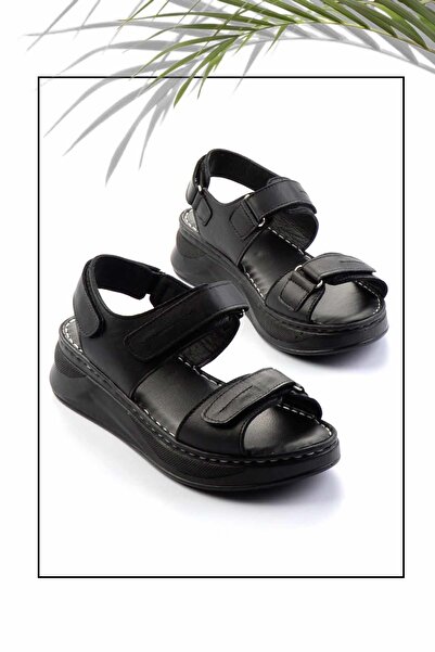 Bambi Siyah Leather Kadın Sandalet K05281018103