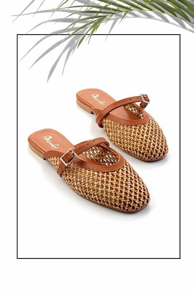 Bambi Tan Straw Women's Slippers - K04575005528