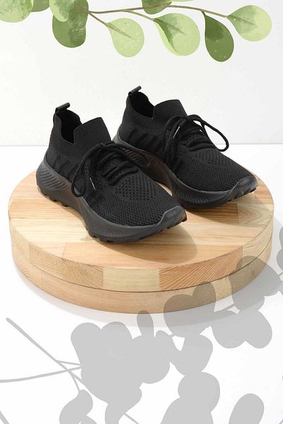 Bambi Schwarze Strick-Damen-Freizeitschuhe K 01828004082