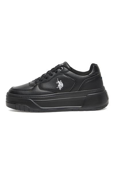 U.S. Polo Assn. Pantofi de sport casual, negri, eleganti, de damă - Talpă groasă cu căptușeală din spumă, design cu șireturi
