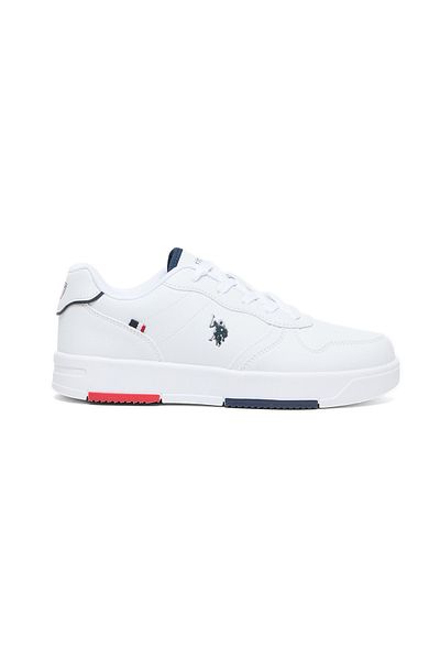 U.S. Polo Assn. Pantofi albi cu toc mic pentru femei cu accente roșii și albastre, pantofi casual confortabili cu design elegant