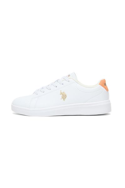 U.S. Polo Assn. Women's White Low-Top Sneakers with Tan Accent - Lightweight Sleek Style and Comfort Cushioned Sole