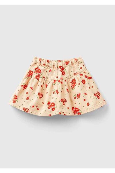 United Colors of Benetton Girl's Light Pink Mix All Patterned Belt Hollowed Out Pleated Skirt